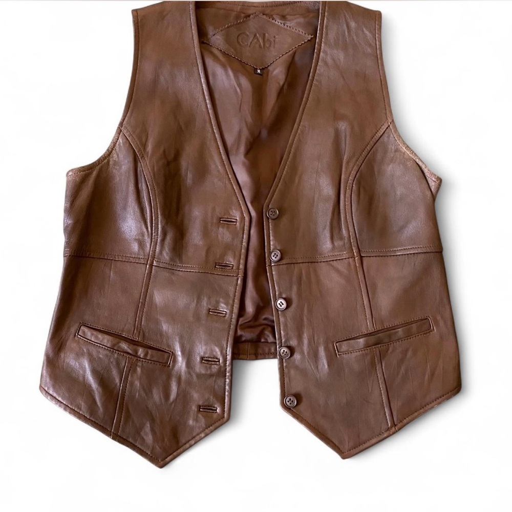 CAbi Tan Leather Vest